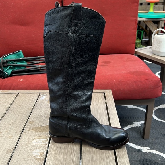 Frye Black Leather Tall Riding-Style Boots, size 6 - Picture 2 of 6